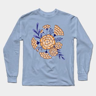 Vintage carnation flowers in light blue and yellow Long Sleeve T-Shirt